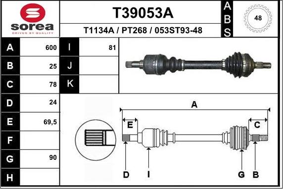 EAI T39053A - Приводний вал autozip.com.ua