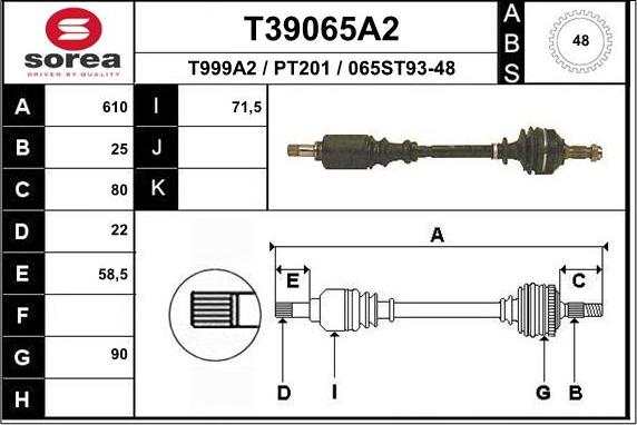 EAI T39065A2 - Приводний вал autozip.com.ua