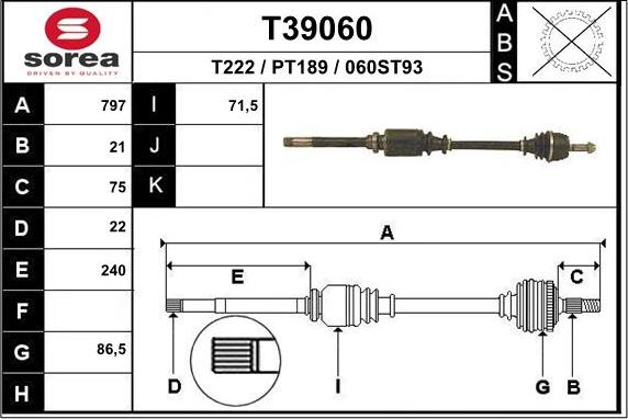 EAI T39060 - Приводний вал autozip.com.ua