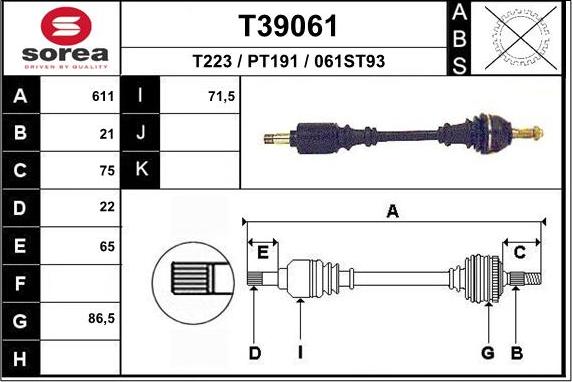 EAI T39061 - Приводний вал autozip.com.ua