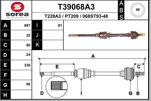 EAI T39068A3 - Приводний вал autozip.com.ua