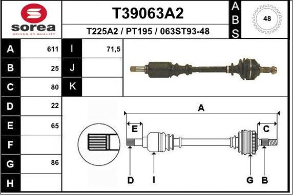 EAI T39063A2 - Приводний вал autozip.com.ua