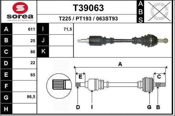 EAI T39063 - Приводний вал autozip.com.ua