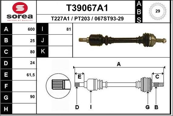 EAI T39067A1 - Приводний вал autozip.com.ua