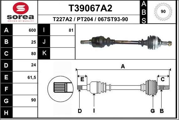 EAI T39067A2 - Приводний вал autozip.com.ua