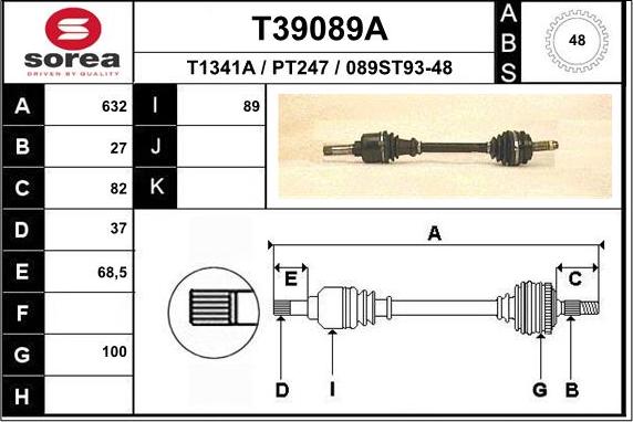 EAI T39089A - Приводний вал autozip.com.ua