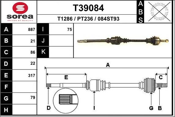 EAI T39084 - Приводний вал autozip.com.ua