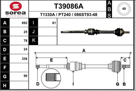 EAI T39086A - Приводний вал autozip.com.ua