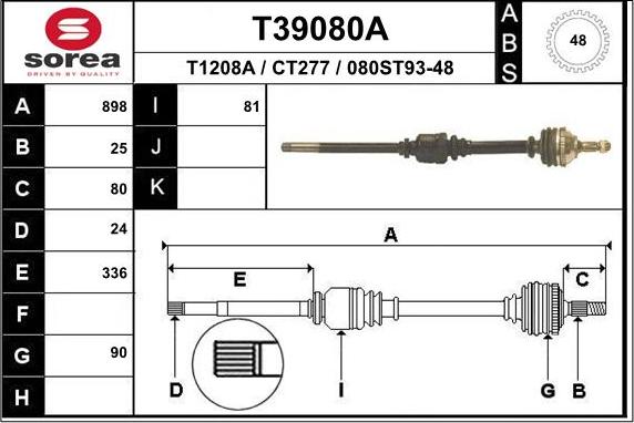 EAI T39080A - Приводний вал autozip.com.ua