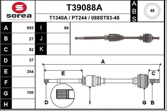 EAI T39088A - Приводний вал autozip.com.ua