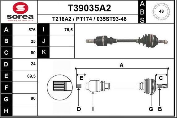 EAI T39035A2 - Приводний вал autozip.com.ua