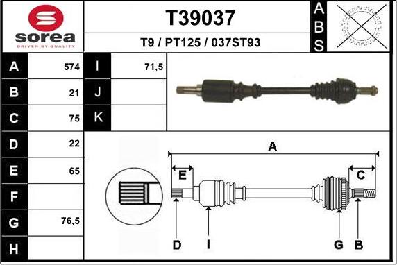 EAI T39037 - Приводний вал autozip.com.ua
