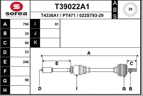 EAI T39022A1 - Приводний вал autozip.com.ua