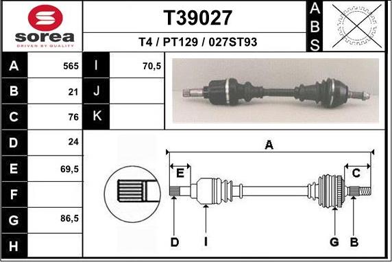 EAI T39027 - Приводний вал autozip.com.ua