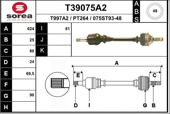 EAI T39075A2 - Приводний вал autozip.com.ua