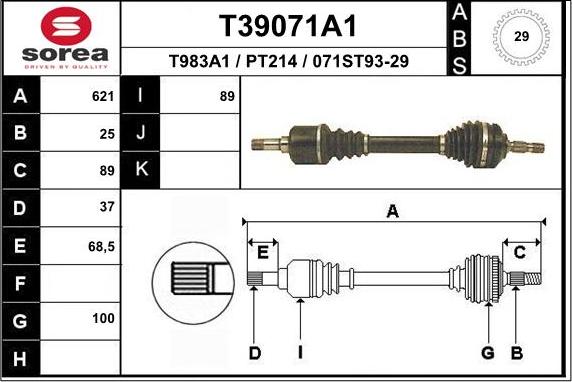 EAI T39071A1 - Приводний вал autozip.com.ua