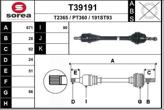 EAI T39191 - Приводний вал autozip.com.ua