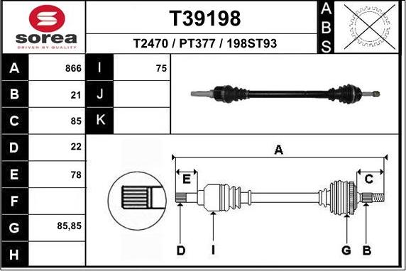 EAI T39198 - Приводний вал autozip.com.ua