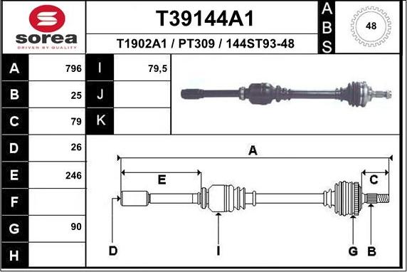 EAI T39144A1 - Приводний вал autozip.com.ua