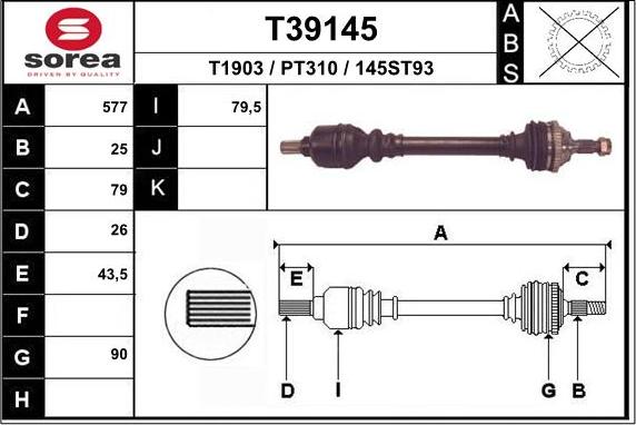 EAI T39145 - Приводний вал autozip.com.ua