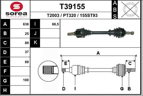 EAI T39155 - Приводний вал autozip.com.ua