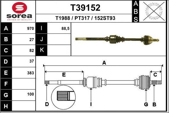 EAI T39152 - Приводний вал autozip.com.ua