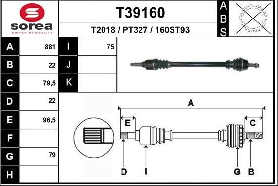 EAI T39160 - Приводний вал autozip.com.ua