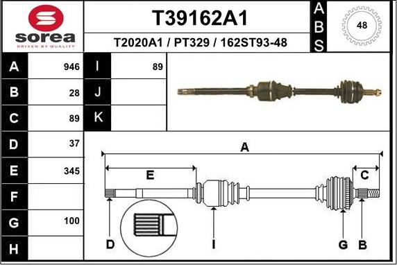 EAI T39162A1 - Приводний вал autozip.com.ua