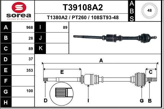 EAI T39108A2 - Приводний вал autozip.com.ua