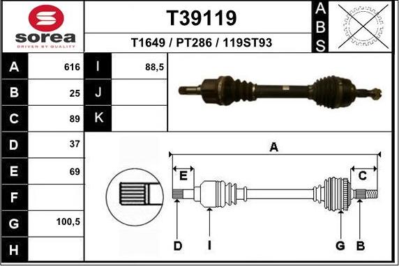 EAI T39119 - Приводний вал autozip.com.ua