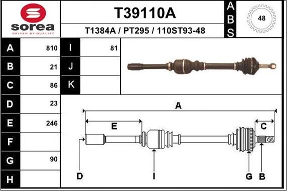 EAI T39110A - Приводний вал autozip.com.ua