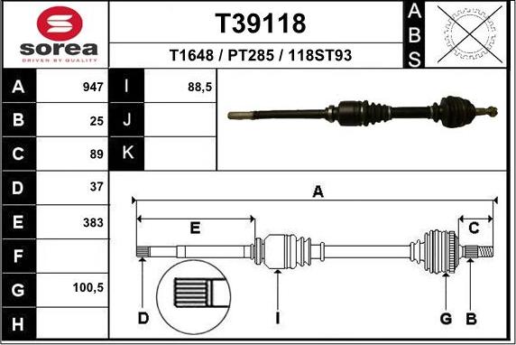 EAI T39118 - Приводний вал autozip.com.ua