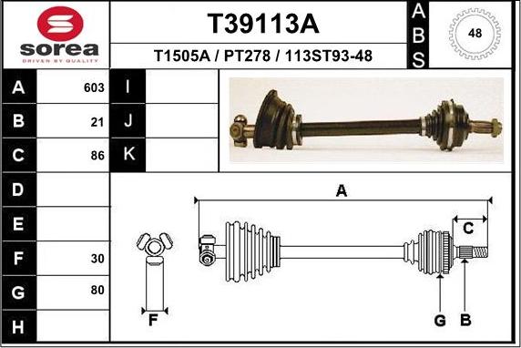 EAI T39113A - Приводний вал autozip.com.ua