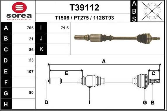 EAI T39112 - Приводний вал autozip.com.ua