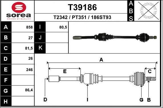 EAI T39186 - Приводний вал autozip.com.ua