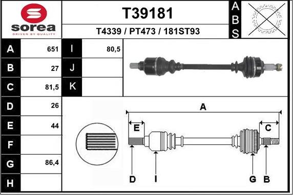 EAI T39181 - Приводний вал autozip.com.ua