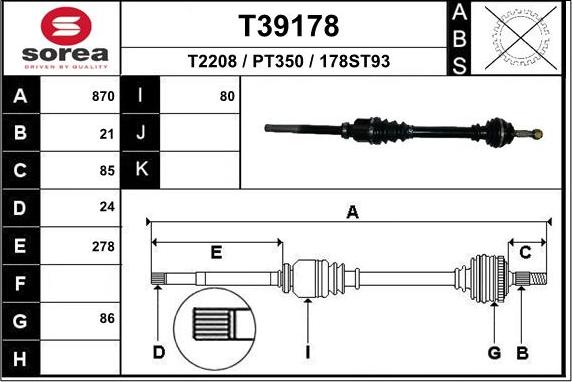 EAI T39178 - Приводний вал autozip.com.ua