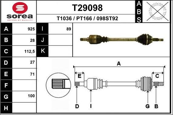 EAI T29098 - Приводний вал autozip.com.ua