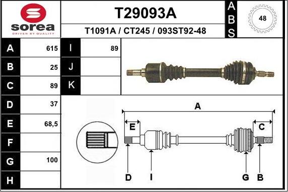 EAI T29093A - Приводний вал autozip.com.ua