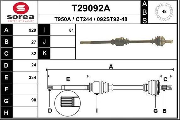 EAI T29092A - Приводний вал autozip.com.ua