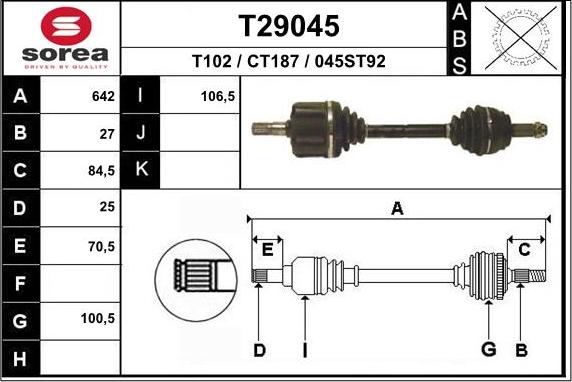 EAI T29045 - Приводний вал autozip.com.ua