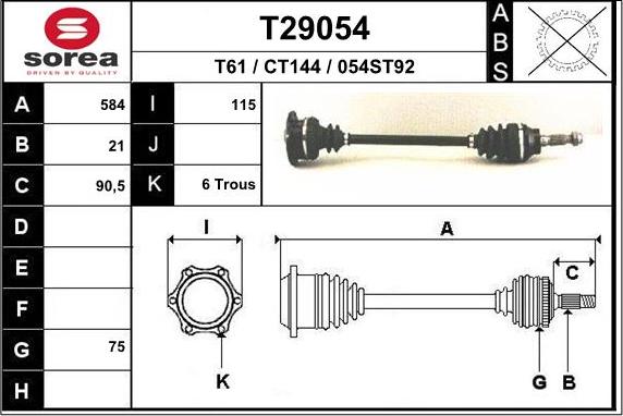 EAI T29054 - Приводний вал autozip.com.ua