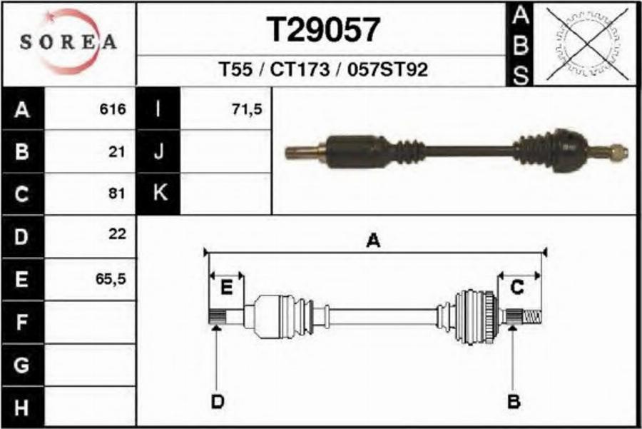 EAI T29057 - Приводний вал autozip.com.ua