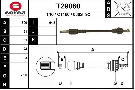 EAI T29060 - Приводний вал autozip.com.ua