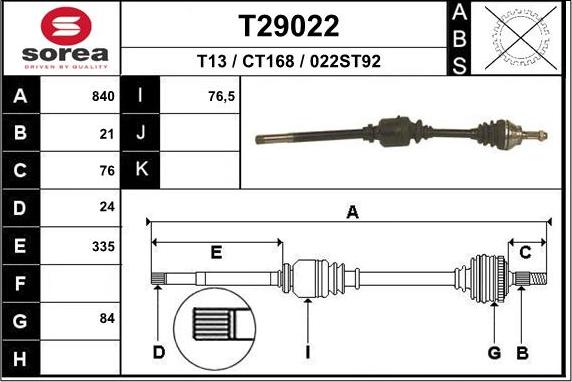 EAI T29022 - Приводний вал autozip.com.ua