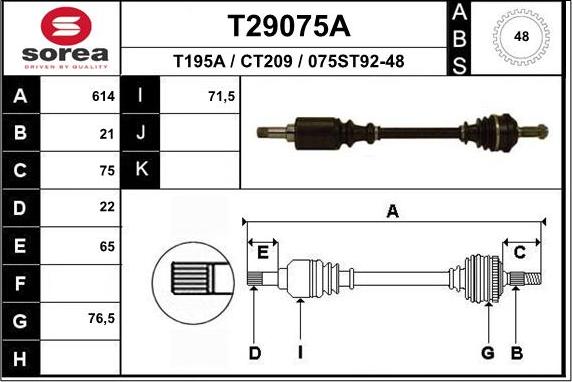 EAI T29075A - Приводний вал autozip.com.ua