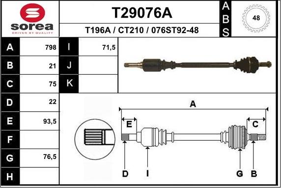 EAI T29076A - Приводний вал autozip.com.ua