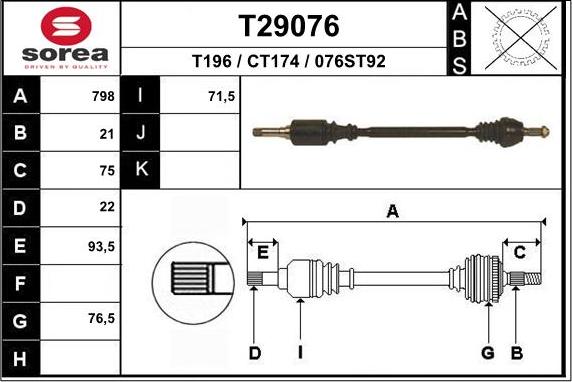 EAI T29076 - Приводний вал autozip.com.ua