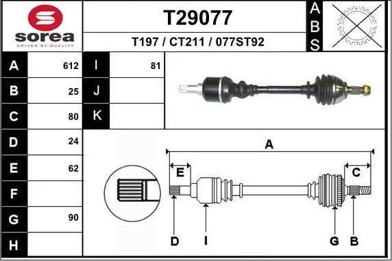 EAI T29077 - Приводний вал autozip.com.ua