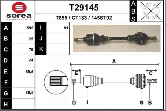 EAI T29145 - Приводний вал autozip.com.ua